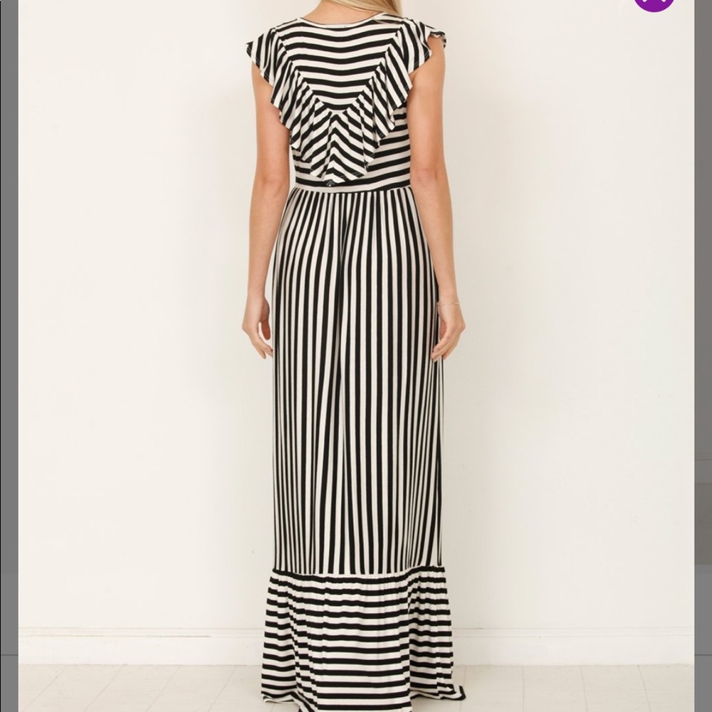 Egs by Eloges Navy Stripe Ruffle Front Maxi Dress